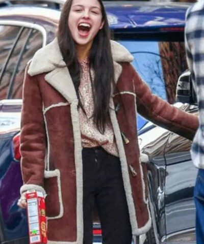 Shop American Singer Olivia Rodrigo Brown Suede Leather Coat