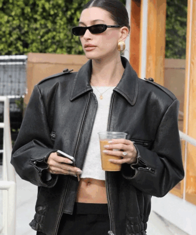 Buy Street Style American Model Hailey Bieber Leather Jacket