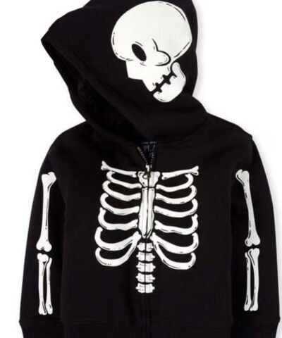 Shop Halloween Black Zip Up Skeleton Hoodie
