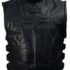Buy Skull Icon Black Leather Vest