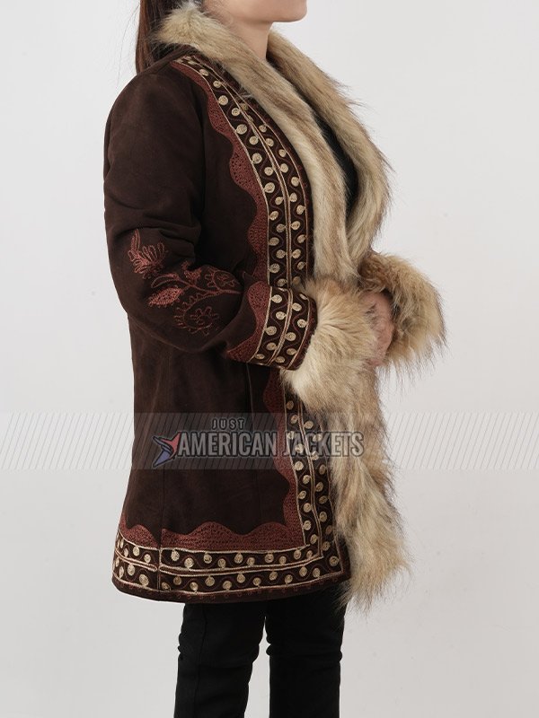 Sylvie Russo A Complete Unknown Brown Shearling Jacket A Complete Unknown Elle Fanning Brown Shearling Leather Jacket