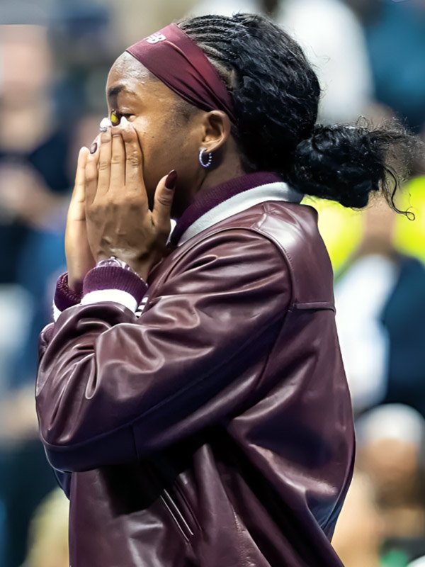 Tennis Player Coco Gauff 2025 US Open New Balance Leather Jacket Coco Gauff Leather Varsity Jacket