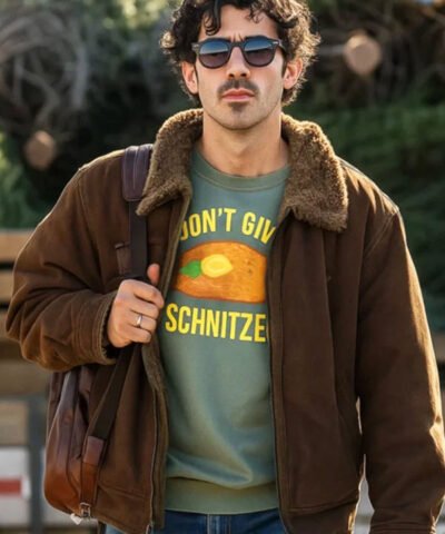 Joe Jonas A Very Jonas Christmas Movie 2025 Brown Leather Jacket