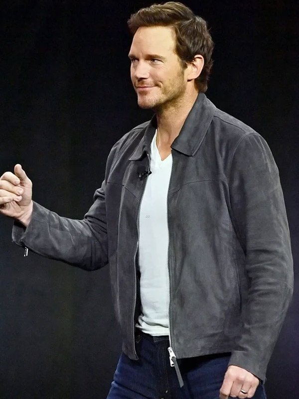 CinemaCon Chris Pratt Mercy Grey Suede Leather Jacket Chris Pratt Mercy Grey Suede Leather Jacket