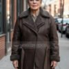 Ella McCay 2025 Jamie Lee Curtis Brown Leather Coat