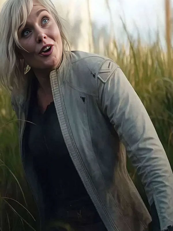 Elle Fanning Predator Badlands Leather Jacket Predator Badlands 2025 Elle Fanning White Leather Jacket