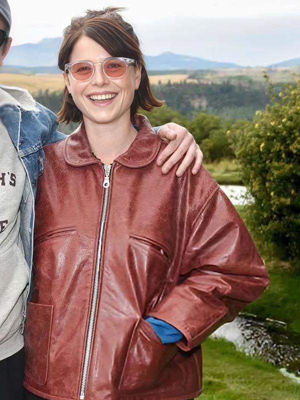 Hamnet Movie Event 2025 Jessie Buckley Brown Jacket Hamnet World Premiere Reddish Brown Leather Jacket