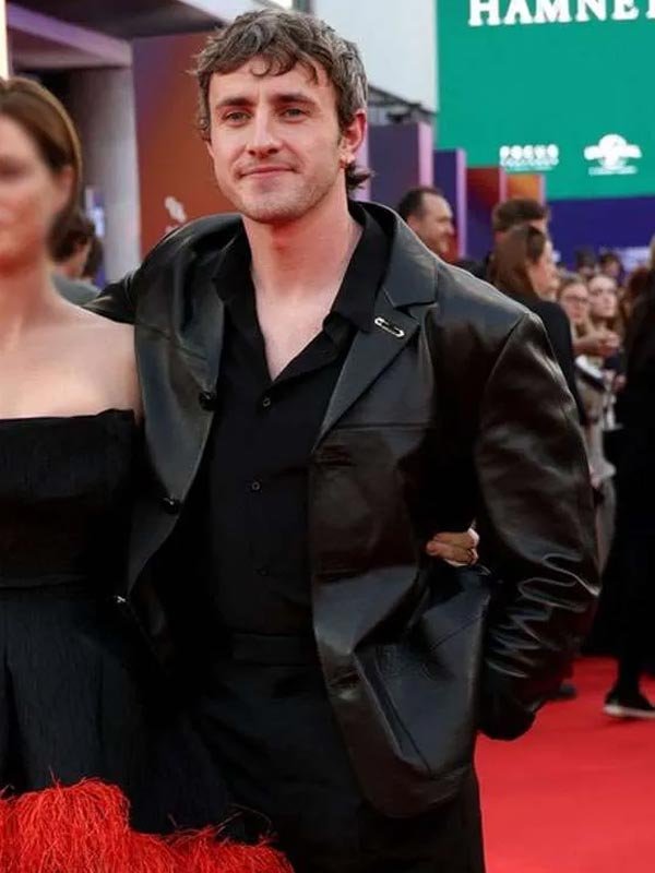 Hamnet Movie Premiere 2025 Will Black Leather Jacket Hamnet 2025 Paul Mescal Leather Jacket