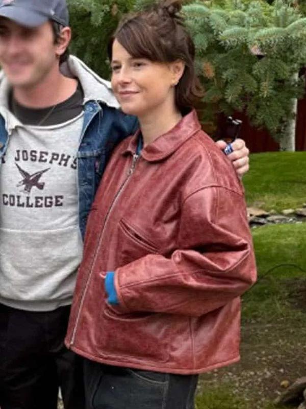 Hamnet World Premiere Reddish Brown Leather Jacket Hamnet Movie Event 2025 Jessie Buckley Brown Jacket