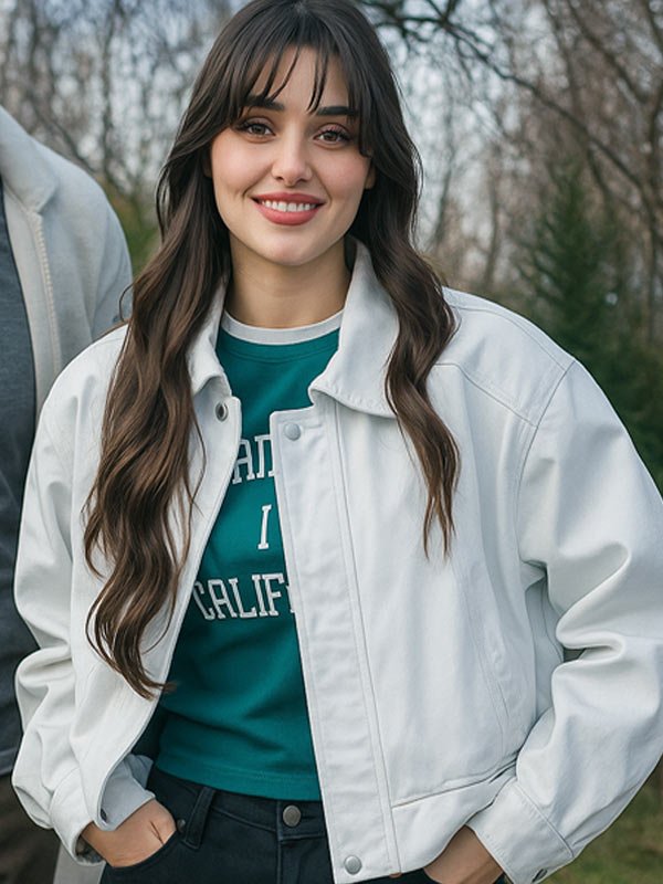 Hande Erçel Reminder S01 White Jacket Reminder 2025 Hande Erçel White Leather Jacket