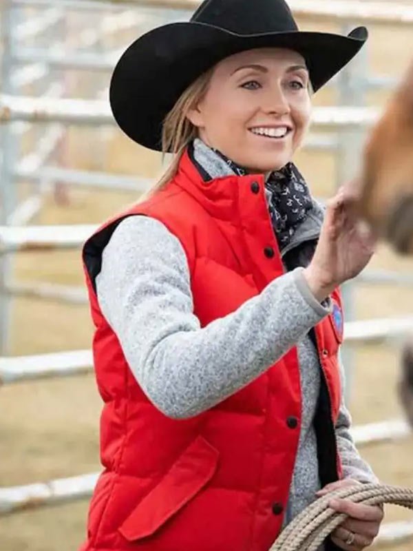 Heartland S14 Amy Fleming Red Vest TV Series Heartland Amber Marshall Red Puffer Vest