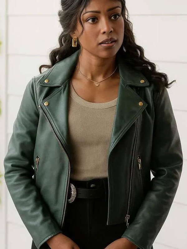 High Potential Daphne Forrester Green Leather Jacket Daphne Forrester High Potential S02 Green Jacket