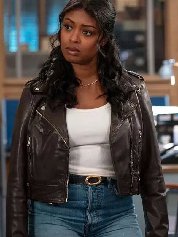 High Potential S02 Javicia Leslie Brown Leather Jacket High Potential 2025 Daphne Forrester Brown Leather Jacket