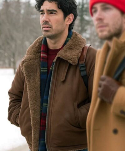 A Very Jonas Christmas Movie Joe Jonas Brown Shearling Jacket