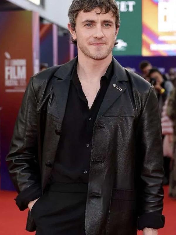 Movie Event Hamnet Paul Mescal Leather Jacket Hamnet Movie Premiere 2025 Will Black Leather Jacket