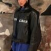 Dua Lipa Balenciaga Black Leather Jacket