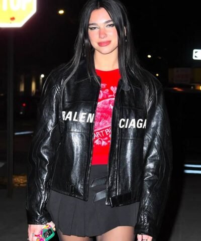 NYC Dinner Night Dua Lipa Balenciaga Black Leather Jacket