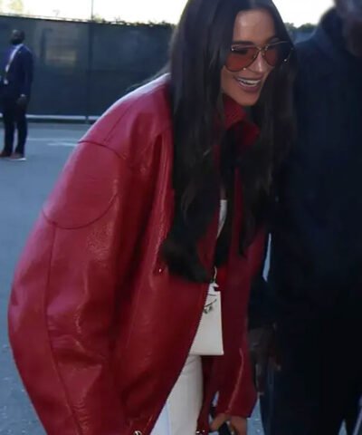 San Francisco 49ers 2025 Olivia Culpo Red Leather Jacket
