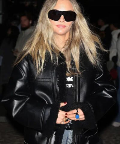 Cara Delevingne Black Shearling Leather Jacket