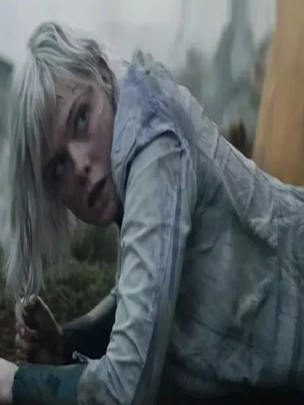 Predator Badlands 2025 Elle Fanning White Leather Jacket Predator Badlands 2025 Thia Leather Jacket