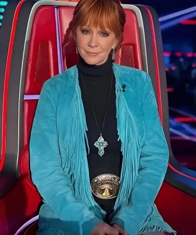 Reba McEntire The Voice S28 Blue Suede Leather Coat