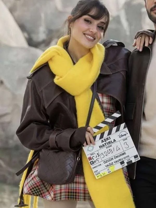 Reminder 2025 Günes Brown Leather Jacket Reminder S01 Hande Erçel Leather Jacket