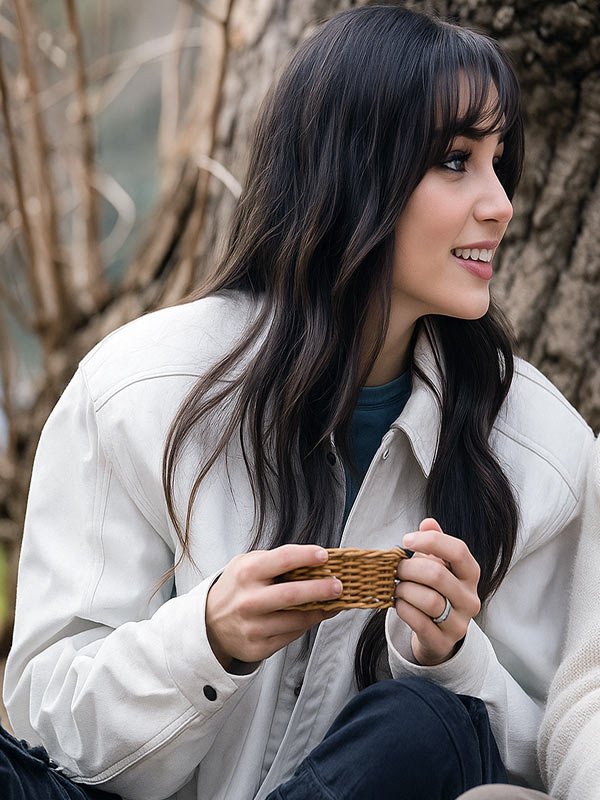 Reminder 2025 Hande Erçel White Leather Jacket Hande Erçel Reminder S01 White Jacket