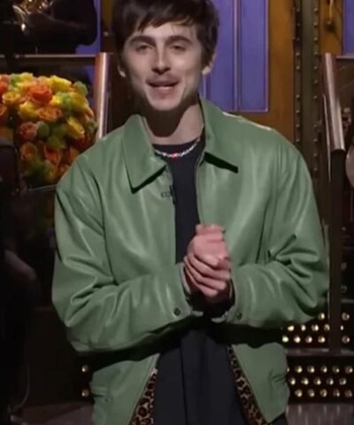 Saturday Night Live 2025 Timothée Chalamet Green Leather Jacket