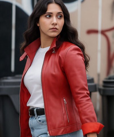 Sheriff Country 2025 Amanda Arcuri Red Leather Jacket