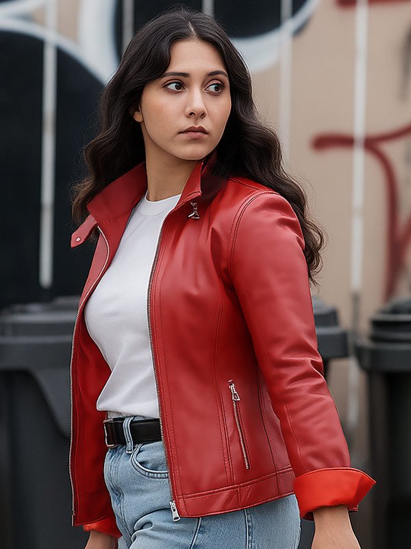 Sheriff Country S01 Amanda Arcuri Leather Jacket Sheriff Country 2025 Amanda Arcuri Red Leather Jacket