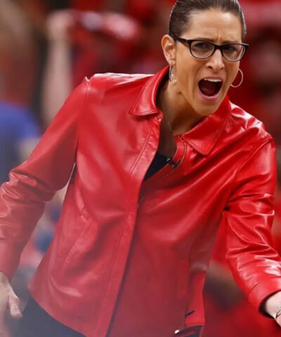 WNBA Playoffs 2025 Stephanie White Red Leather Jacket