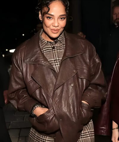 Film Festival Tessa Thompson Brown Leather Jacket