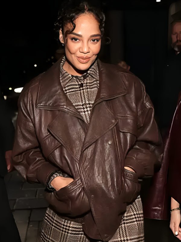 Tessa Thompson Brown Leather Jacket Film Festival Tessa Thompson Brown Leather Jacket