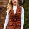 The Beast in Me 2025 Nina Brown Suede Leather Vest