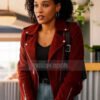 Murder in a Small Town Laila Jackson Maroon Suede Leather Jacket