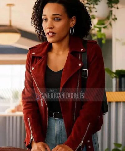 Murder in a Small Town Laila Jackson Maroon Suede Leather Jacket