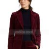 Kristin Kreuk Murder in a Small Town S02 Maroon Velvet Blazer