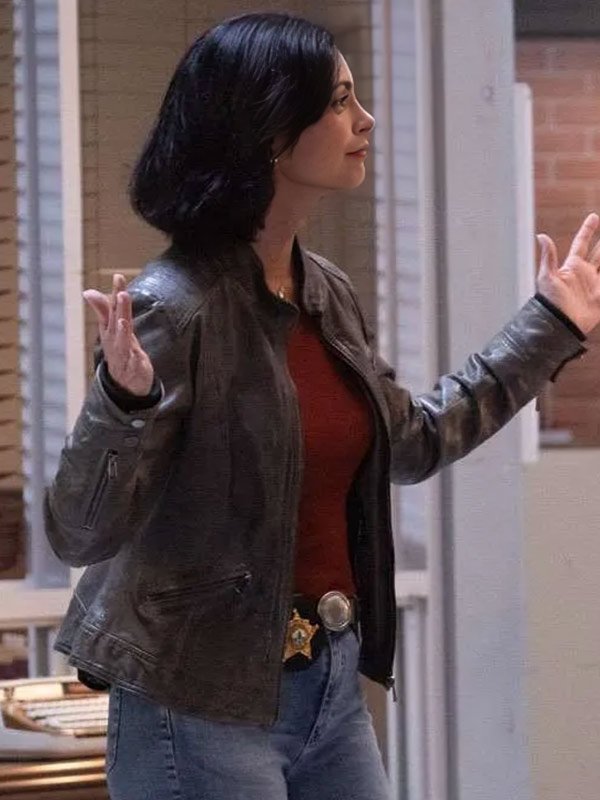 Sheriff Country S01 Morena Baccarin Leather Jacket Sheriff Country 2025 Mickey Fox Brown Leather Jacket
