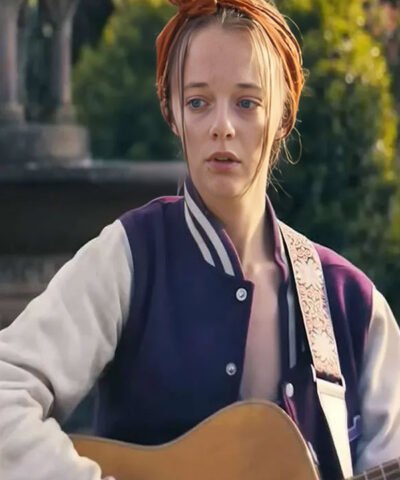 Ellie de Lange Run Away 2026 Purple and White Varsity Jacket