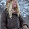 A Wild West Christmas 2025 Emily Winters Brown Shearling Leather Jacket
