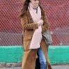 Daisy Edgar Jones Brown Suede Leather Coat