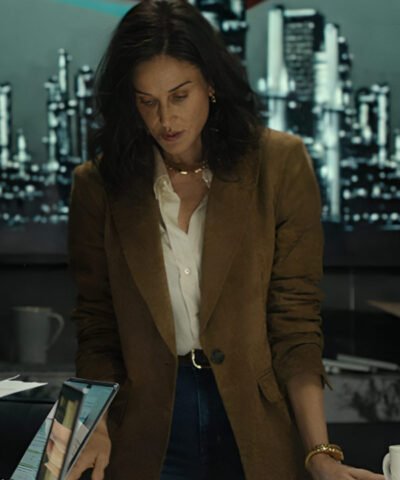 Landman 2025 Demi Moore Brown Suede Leather Blazer