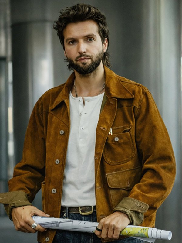 Landman S02 Guy Burnet Suede Leather Jacket Landman 2026 Charlie Brown Leather Jacket