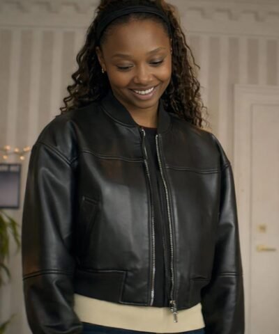 Brilliant Minds 2026 Ericka Kinney Black Bomber Leather Jacket