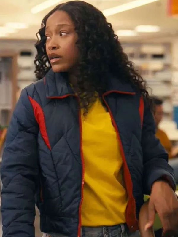 The Burbs Keke Palmer Quilted Jacket The 'Burbs S01 Samira Fisher Blue Quilted Jacket